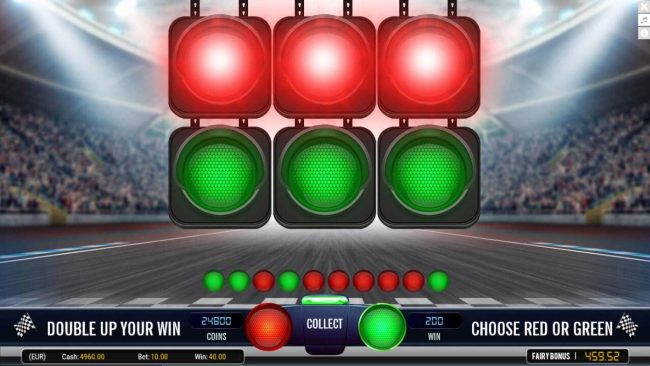 Gamble Feature - To gamble any win press Gamble then select Red or Green.