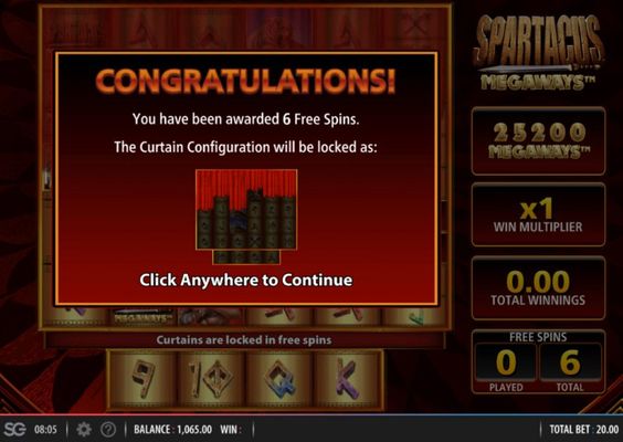6 Free Spins Awarded
