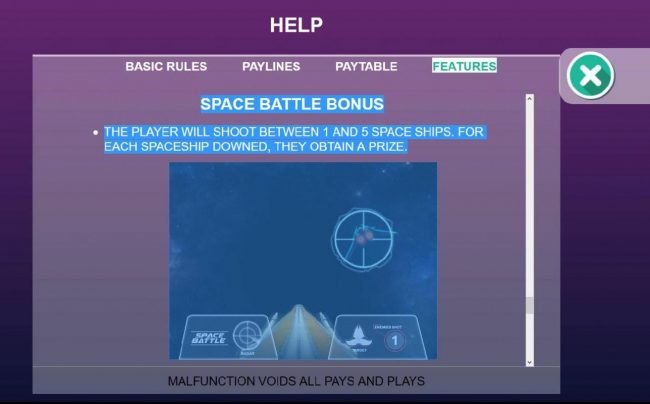 Space battle Bonus - The player will shoot between 1 and 5 space ships. For each spaceship downed, they obtain a prize.