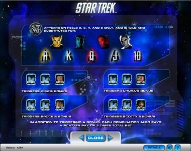 Star Trek slot game wild and bonus symbols