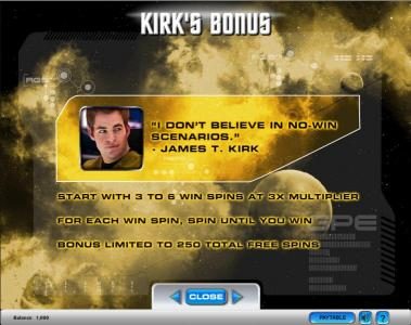 Star Trek slot game Kirk's bonus