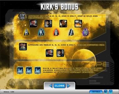 Star Trek slot game Kirk's bonus wilds and scatters