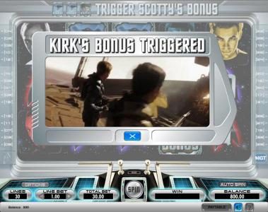 Star Trek slot game Kirk's bonus intro video