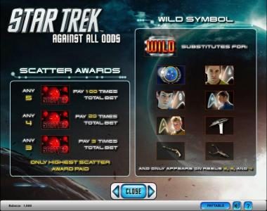 Star Trek - Against All Odds slot game scatter awards and wild symbol