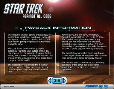 Star Trek - Against All Odds slot game payback information