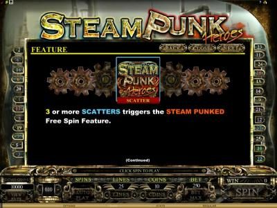 3 or more scatters triggers the steam pinked free spin feature