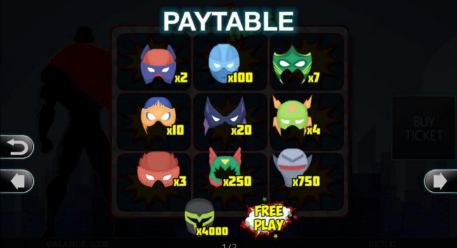 Slot game symbols paytable.
