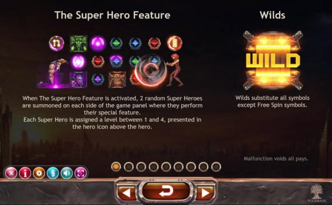 When the Super hero Feature is activated, 2 random Super heroes are summoned on each side of the game panel where they perform their special feature.