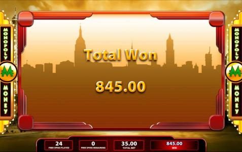 The Free Spins feature apys out a total of $845.00