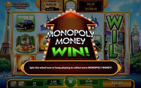 Monopoly Money Win - Bonus Feature Triggered