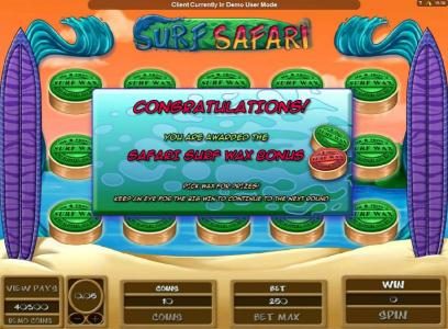 safari surf wax bonus feature awarded