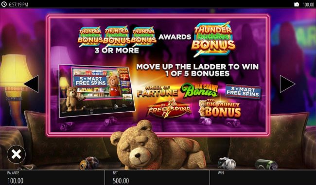 Three or more scatter symbols anywhere in view awards the Thunder buddies Bonus.