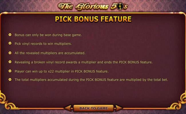 Pick Bonus Feature Rules