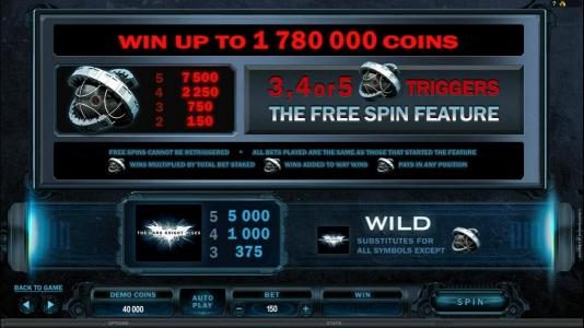 paytable - win up to 1,780,000 coins