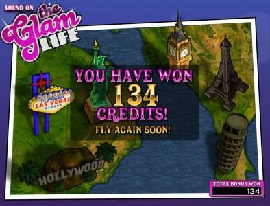 click on different city icons to win prize awards. here we won 134 credits.