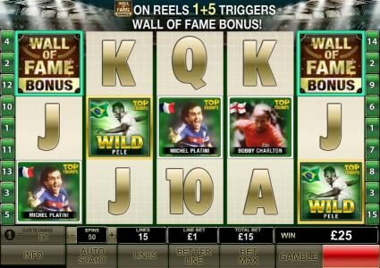 wall of fame bonus triggered on reels one and five
