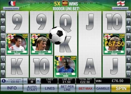 the soccer ball bounces around the game board and switches players to big money winners