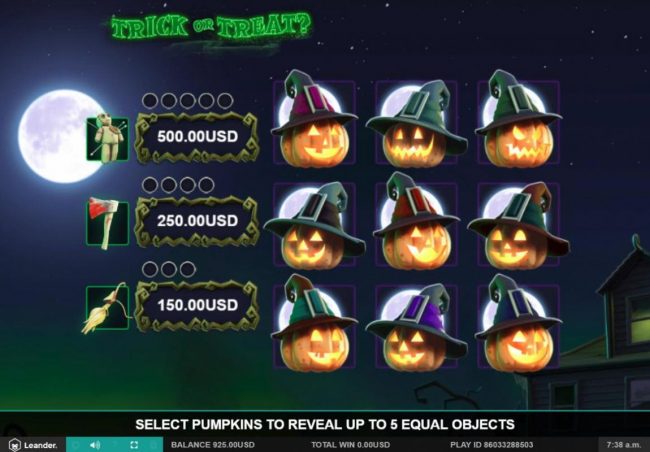 Select pumpkins to revel up to 5 equal objects