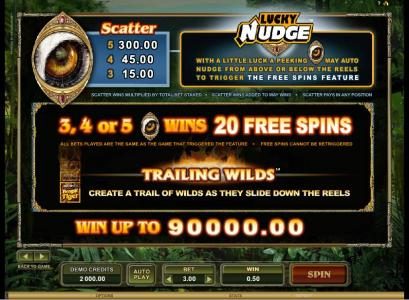 three or more scatter symbols wins 20 free spins