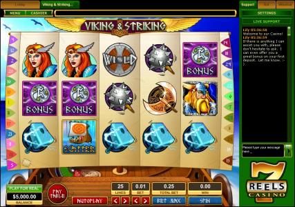 viking themed classic video slot game featuring three reels and 25 paylines