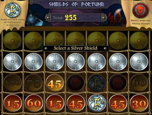 Moving up to the next row of shields reveals a 45 bonus points award.