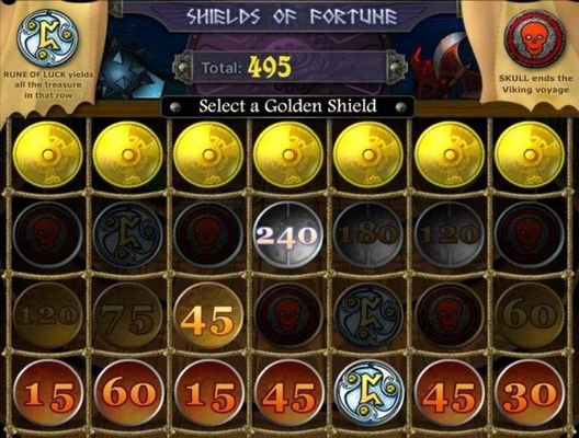 A 240 bonus point reveal for a chance to make another selection on the Golden Shield row.