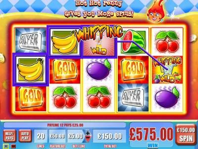 here is an example of a multiline win triggering a 575 coin big win jackpot payout.
