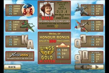 3 or more wings of gold symbols anywhere triggers medal of honour bonus feature