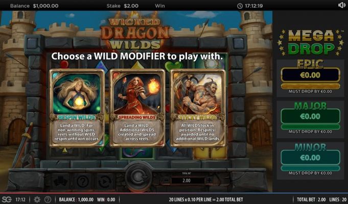 Select a wild feature to use during game play