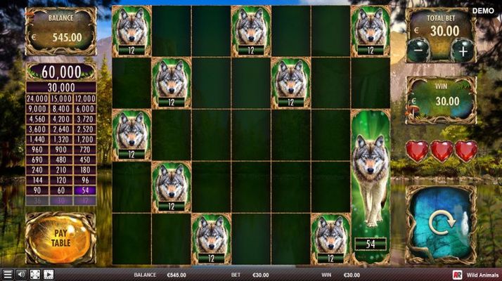 Earn additional free spins when wolf symbol land on the reels