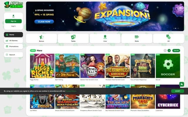 All Wins Casinohome screen