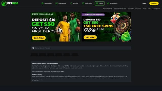 BetRise Casinohome screen