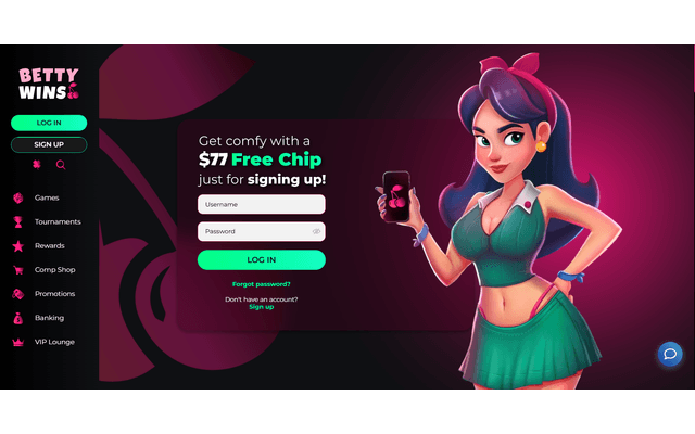 BettyWins Casino Homepage Image