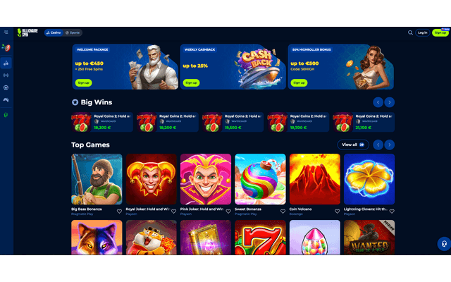 Billionairespin Homepage Image