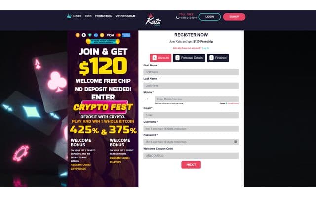 Kats Casino Homepage Image