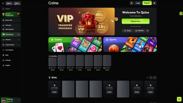 Qzinohome screen