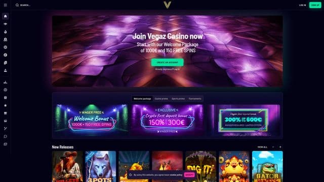 Vegaz casino Homepage Image