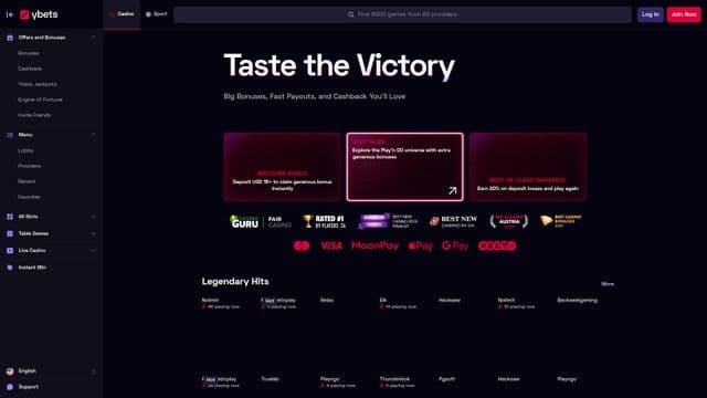 Ybets Homepage Image
