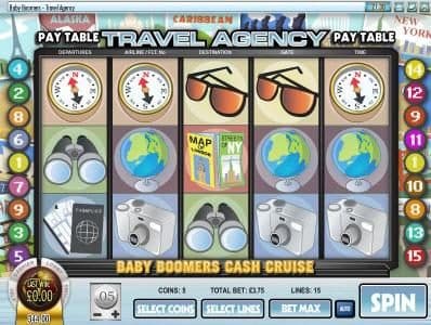 main game board featuring five reels and 15 paylines