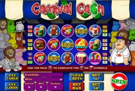 main game board featuring five reels and 18 paylines