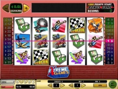 Main game board featuring five reels and 25 paylines with a $100,000 max payout