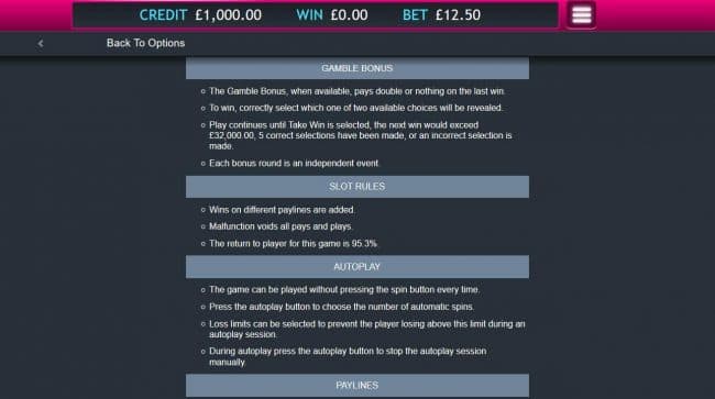 General Game Rules - The theoretical average return to player (RTP) is 95.30%.