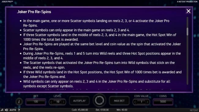 Joker Pro Re-Spins Rules