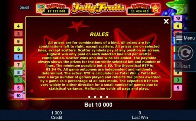 General Game Rules - The theoretical average return to player (RTP) is 93.94%.