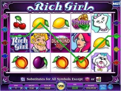 main game board featuring five reels and 9 paylines