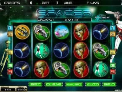 Main game board featuring five reels and 5 paylines with a $5,000 max payout