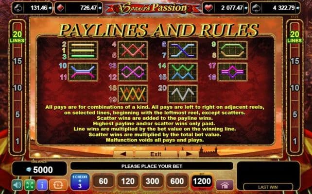 Paylines 1-20
