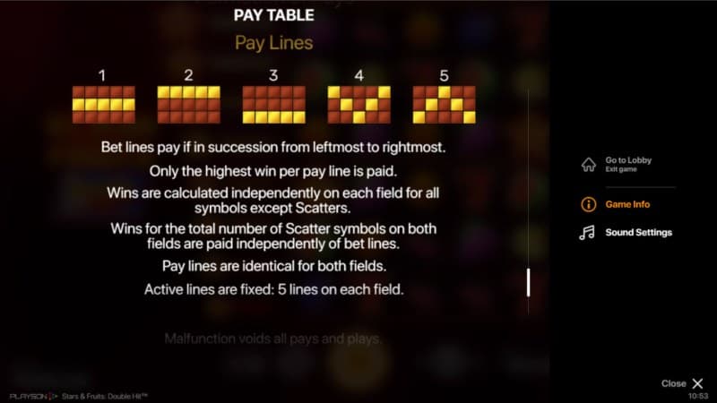 Paylines 1-5