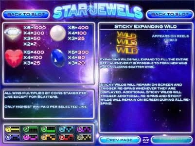 High value slot game symbols paytable, symbols include a diamond, a pearl, a heart shaped ruby and a blue saphire.