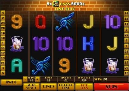 Main game board featuring 5 reels and 25 paylines